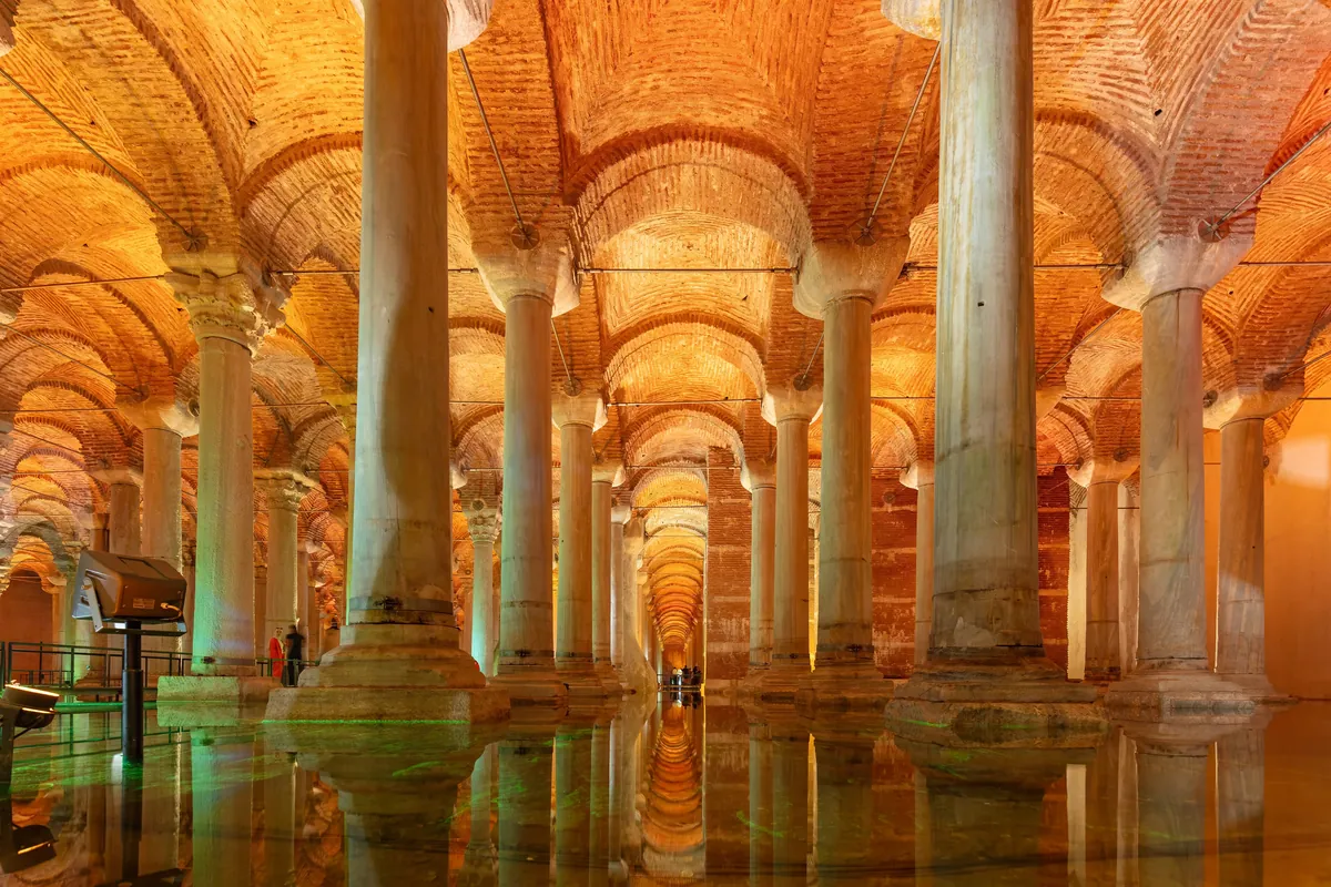 Columns reflected in the water of the Basilica Cistern
